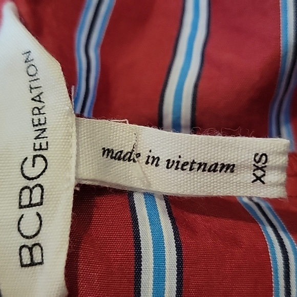 BCBGeneration xxs red blue white stripe wrap blouse - Picture 3 of 4